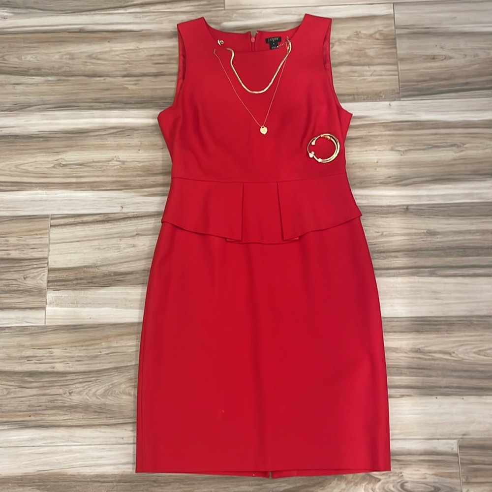 J.crew fire red Peplum vest dress size 8 Christmas party